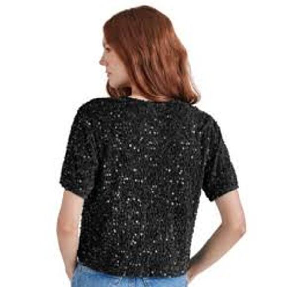 STEVE MADDEN Cressa Sequin Top in Black BO405317 NEW NWT Large L - Picture 4 of 12